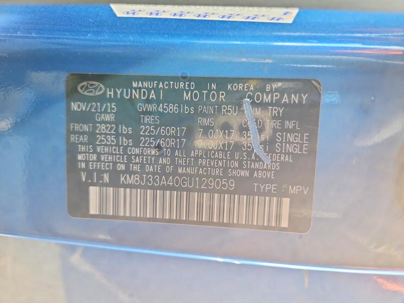 78164705 :رقم المزاد ، KM8J33A40GU129059 vin ، 2016 Hyundai Tucson مزاد بيع