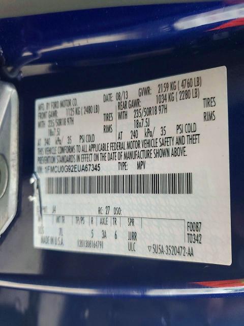 75306025 :رقم المزاد ، 1FMCU0G92EUA67345 vin ، 2014 Ford Escape مزاد بيع