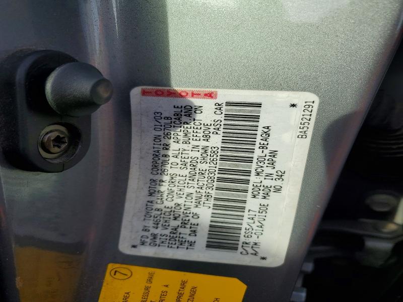 Продаж на аукціоні авто 2003 Lexus Es, vin: JTHBF30G830126583, номер лоту: 76003365