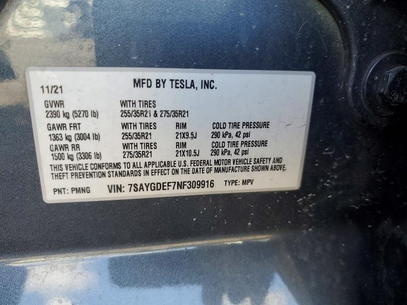 2022 Tesla Model Y მანქანა იყიდება აუქციონზე, vin: 7SAYGDEF7NF309916, აუქციონის ნომერი: 79573435