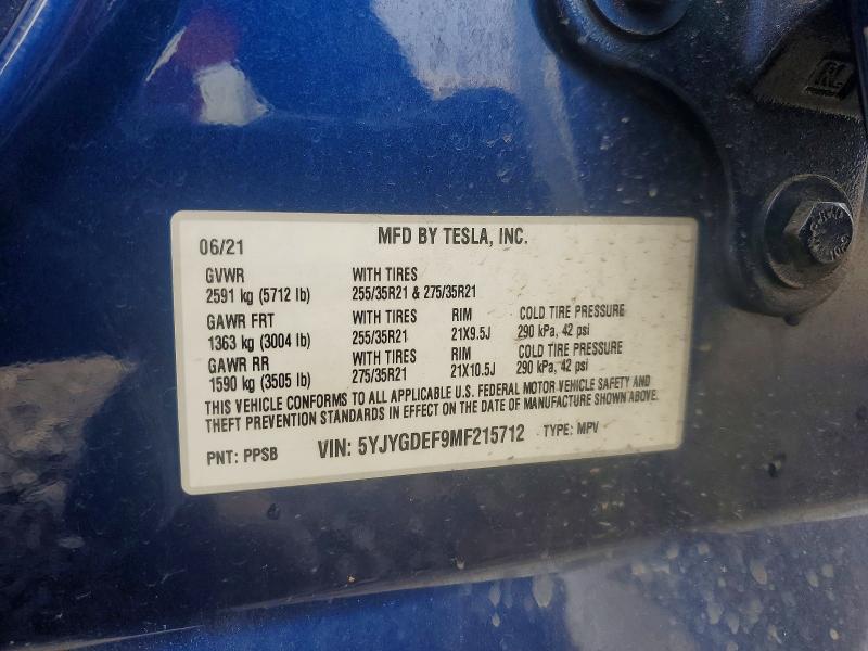 Aukcja sprzedaży 2021 Tesla Model Y, vin: 5YJYGDEF9MF215712, numer aukcji: 78102535