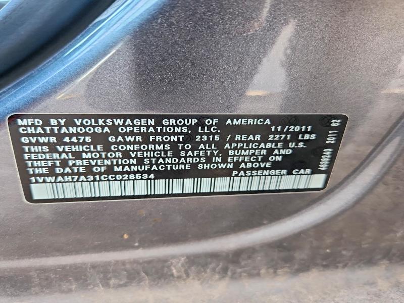 Aukcja sprzedaży 2012 Volkswagen Passat, vin: 1VWAH7A31CC028534, numer aukcji: 79027165