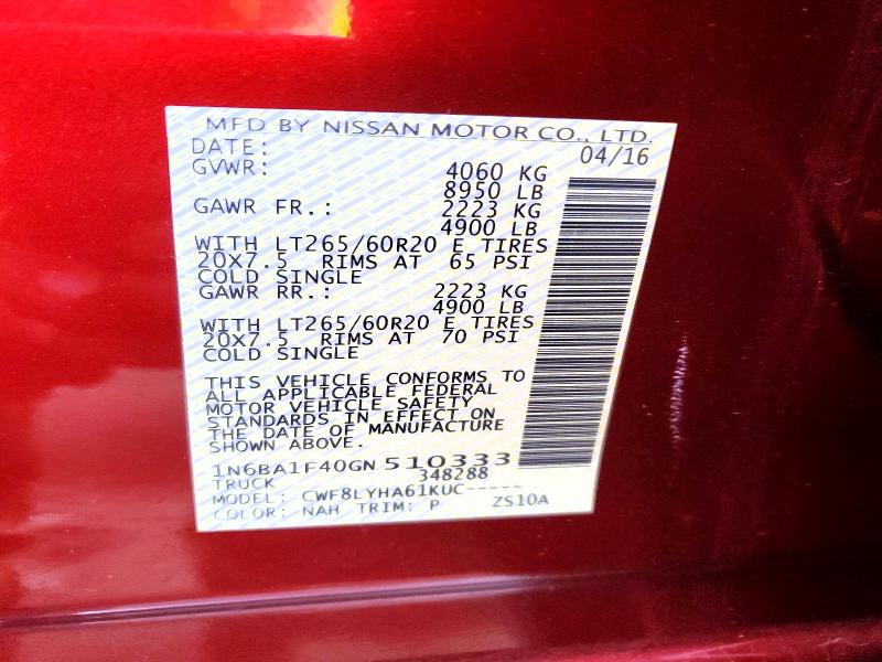 Aukcja sprzedaży 2016 Nissan Titan Xd Sl, vin: 1N6BA1F40GN510333, numer aukcji: 76453075