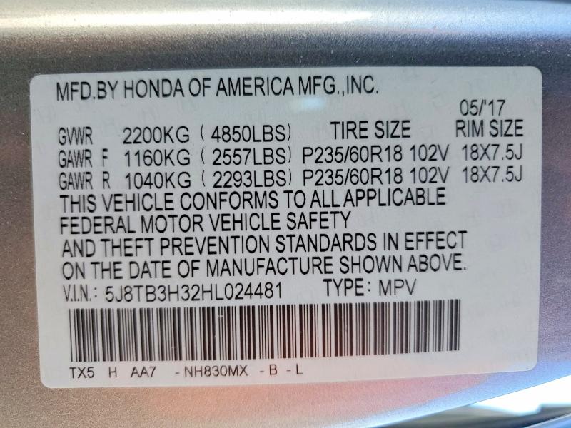 Aukcja sprzedaży 2017 Acura Rdx, vin: 5J8TB3H32HL024481, numer aukcji: 77290605