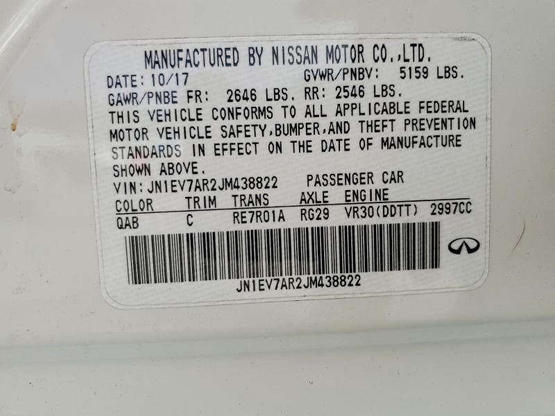 77394385 :رقم المزاد ، JN1EV7AR2JM438822 vin ، 2018 Infiniti Q50 مزاد بيع