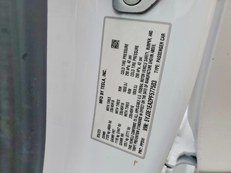 77240135 :رقم المزاد ، 5YJ3E1EA2PF577503 vin ، 2023 Tesla Model 3 مزاد بيع