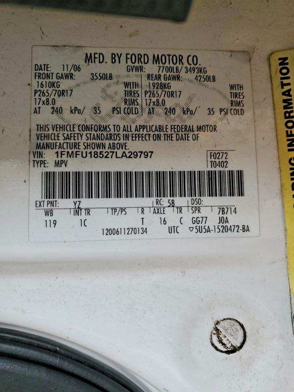 Продаж на аукціоні авто 2007 Ford Expedition, vin: 1FMFU18527LA29797, номер лоту: 75509195