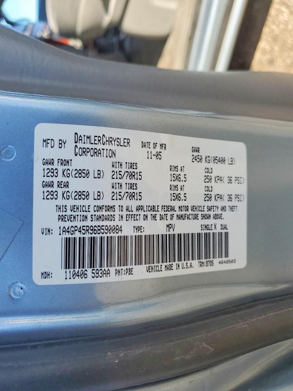 2006 Chrysler Town & Country მანქანა იყიდება აუქციონზე, vin: 1A4GP45R96B590084, აუქციონის ნომერი: 76285885