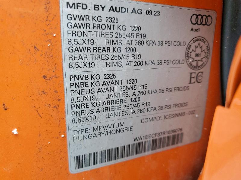 76350875 :رقم المزاد ، WA1EECF37R1035078 vin ، 2024 Audi Q3 مزاد بيع