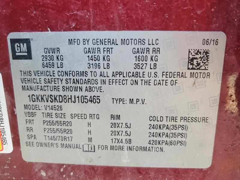 78069595 :رقم المزاد ، 1GKKVSKD8HJ105465 vin ، 2017 Gmc Acadia Limited مزاد بيع