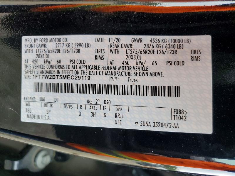 78735175 :رقم المزاد ، 1FT7W2BT5MEC29119 vin ، 2021 Ford F250 مزاد بيع