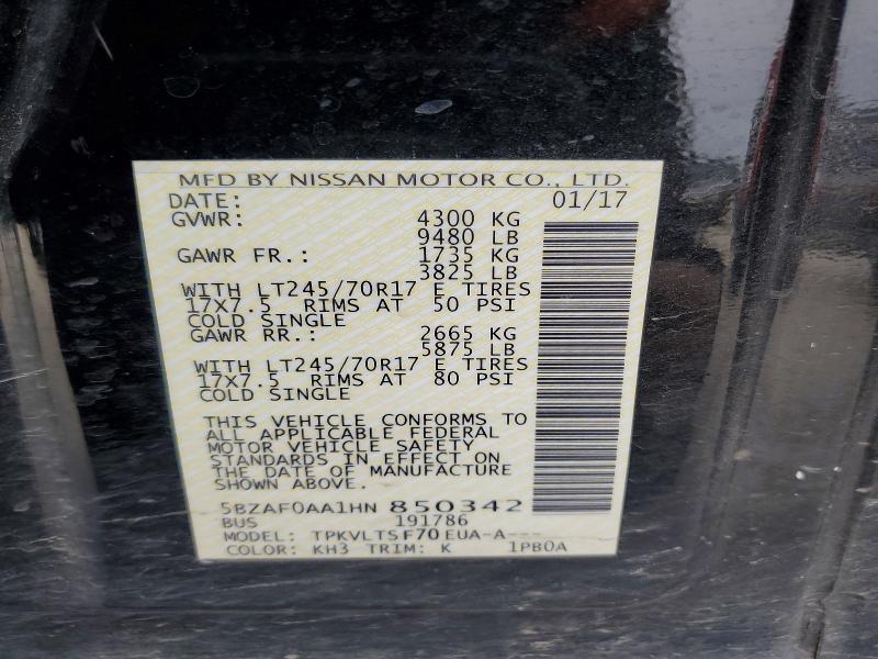 Продажа на аукционе авто 2017 Nissan Nv, vin: 5BZAF0AA1HN850342, номер лота: 78531375