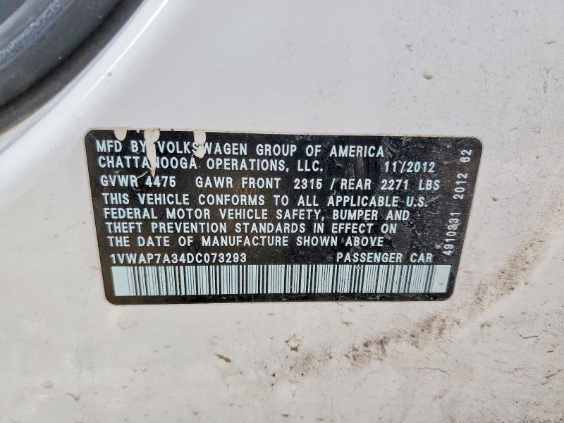 77912755 :رقم المزاد ، 1VWAP7A34DC073293 vin ، 2013 Volkswagen Passat مزاد بيع
