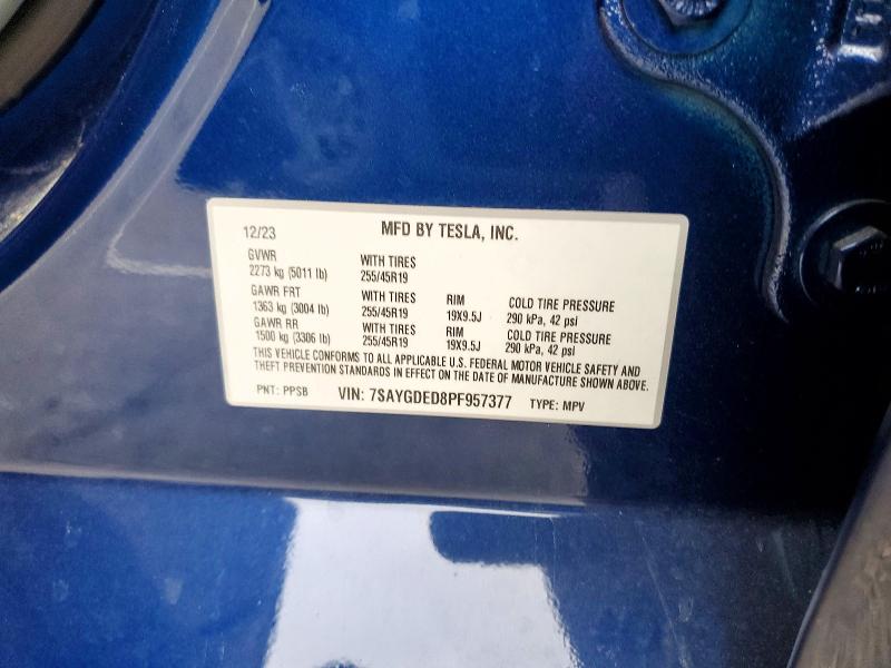 2023 Tesla Model Y მანქანა იყიდება აუქციონზე, vin: 7SAYGDED8PF957377, აუქციონის ნომერი: 77006595