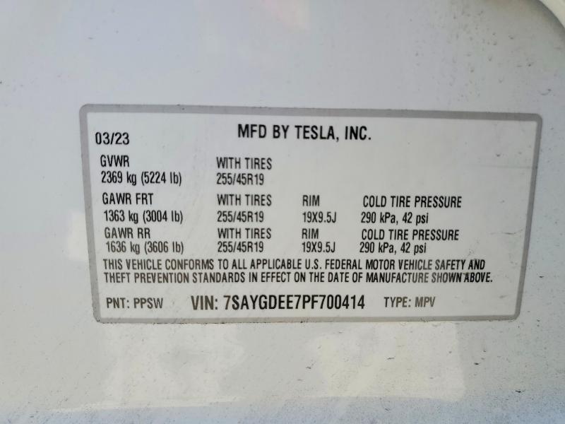 2023 Tesla Model Y მანქანა იყიდება აუქციონზე, vin: 7SAYGDEE7PF700414, აუქციონის ნომერი: 78749055