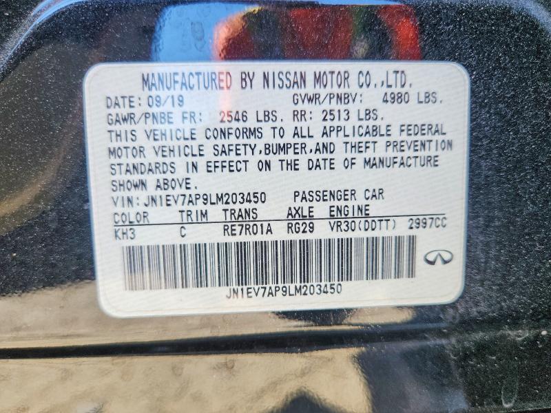 77100065 :رقم المزاد ، JN1EV7AP9LM203450 vin ، 2020 Infiniti Q50 مزاد بيع