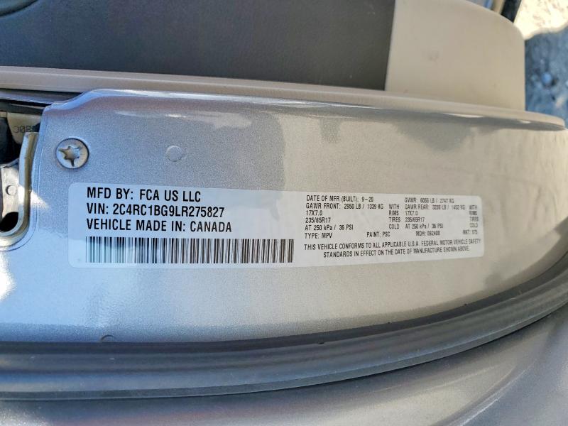 2020 Chrysler Pacifica მანქანა იყიდება აუქციონზე, vin: 2C4RC1BG9LR275827, აუქციონის ნომერი: 76242225