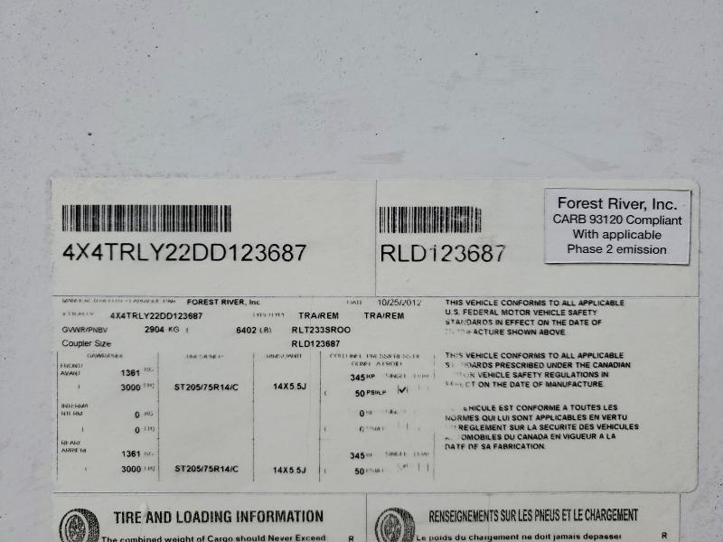 78377825 :رقم المزاد ، 4X4TRLY22DD123687 vin ، 2013 Forest River Rockwood مزاد بيع