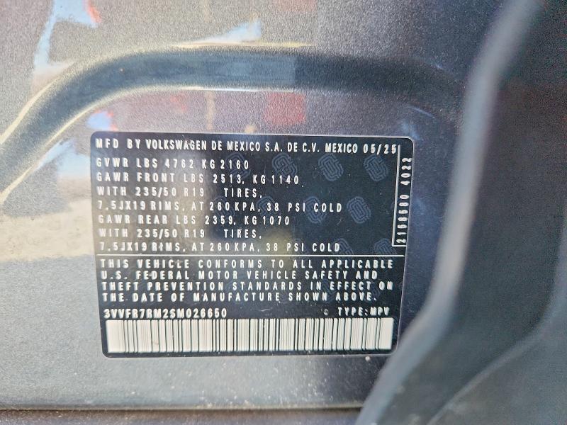 2025 Volkswagen Tiguan მანქანა იყიდება აუქციონზე, vin: 3VVFR7RM2SM026650, აუქციონის ნომერი: 76437315