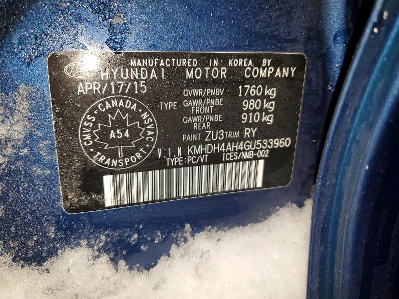 72163735 :رقم المزاد ، KMHDH4AH4GU533960 vin ، 2016 Hyundai Elantra مزاد بيع