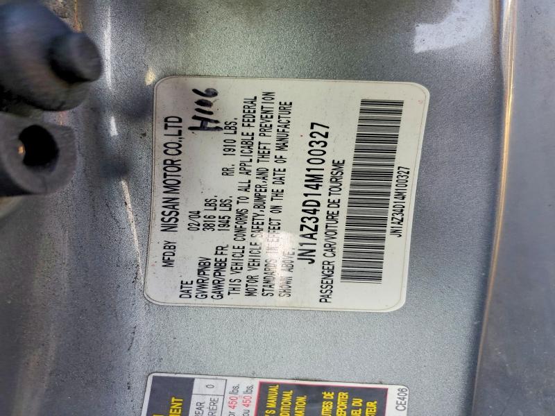 Aukcja sprzedaży 2004 Nissan 350z, vin: JN1AZ34D14M100327, numer aukcji: 75110115