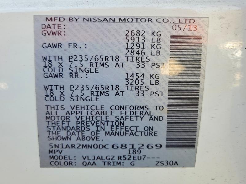 Aukcja sprzedaży 2013 Nissan Pathfinder, vin: 5N1AR2MN0DC681269, numer aukcji: 76067645