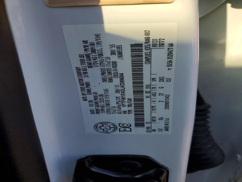 2020 Ford F150 მანქანა იყიდება აუქციონზე, vin: 1FTFW1E43LKD99604, აუქციონის ნომერი: 75231495