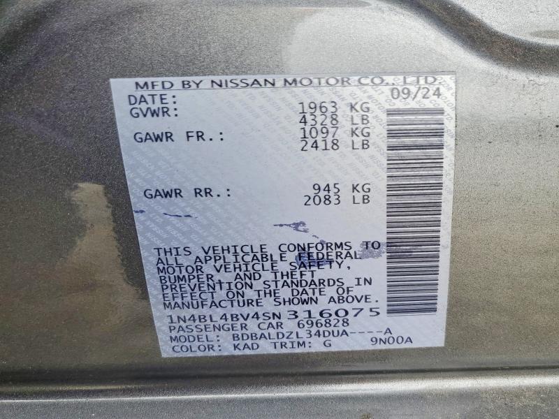Продажа на аукционе авто 2025 Nissan Altima, vin: 1N4BL4BV4SN316075, номер лота: 77701425