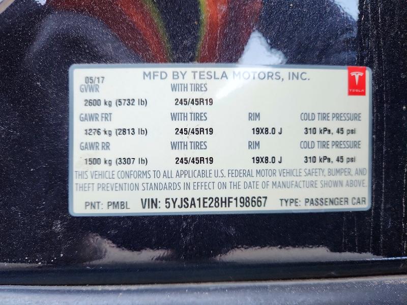 47138986 :رقم المزاد ، 5YJSA1E28HF198667 vin ، 2017 Tesla Model S مزاد بيع
