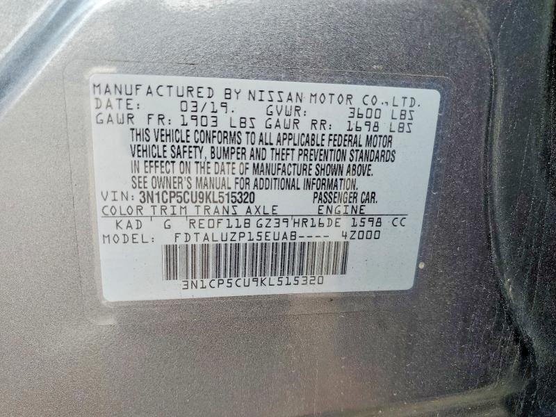 78127715 :رقم المزاد ، 3N1CP5CU9KL515320 vin ، 2019 Nissan Kicks مزاد بيع