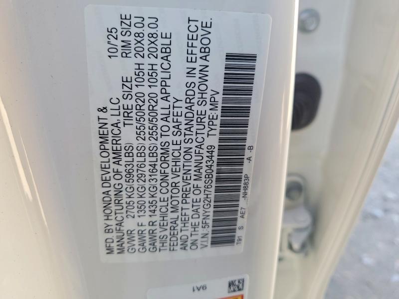 77512885 :رقم المزاد ، 5FNYG2H76SB043449 vin ، 2025 Honda Pilot مزاد بيع