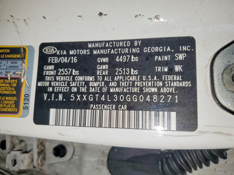 77178255 :رقم المزاد ، 5XXGT4L30GG048271 vin ، 2016 Kia Optima مزاد بيع