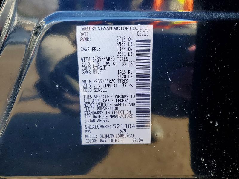 Aukcja sprzedaży 2015 Infiniti Qx60, vin: 5N1AL0MMXFC521304, numer aukcji: 76174605