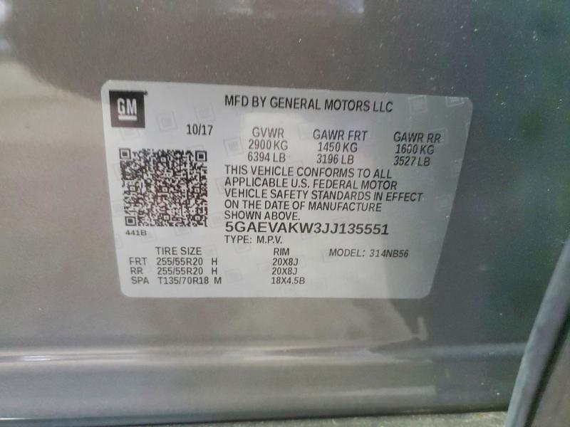 76138105 :رقم المزاد ، 5GAEVAKW3JJ135551 vin ، 2018 Buick Enclave مزاد بيع
