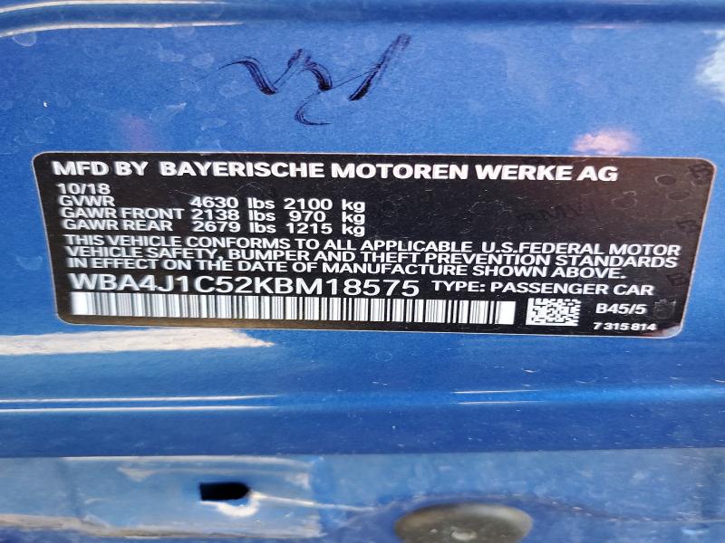 Aukcja sprzedaży 2019 Bmw 430i, vin: WBA4J1C52KBM18575, numer aukcji: 79238015