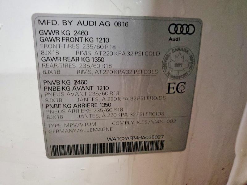 Продажа на аукционе авто 2017 Audi Q5, vin: WA1C2AFP4HA035027, номер лота: 74164495