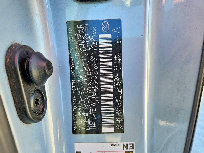 Aukcja sprzedaży 2010 Lexus Is, vin: JTHFF2C22A2510727, numer aukcji: 76708065
