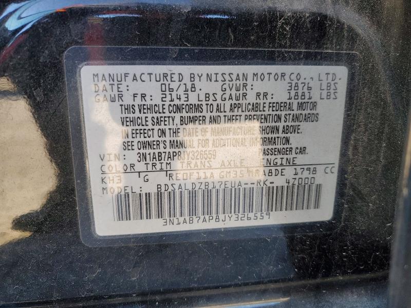 2018 Nissan Sentra მანქანა იყიდება აუქციონზე, vin: 3N1AB7AP8JY326559, აუქციონის ნომერი: 78473075