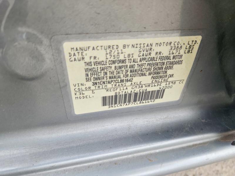 Продаж на аукціоні авто 2012 Nissan Versa, vin: 3N1CN7AP7CL861642, номер лоту: 77322055