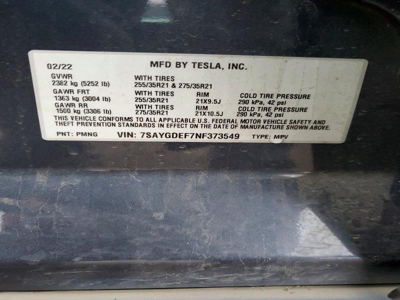 Продажа на аукционе авто 2022 Tesla Model Y, vin: 7SAYGDEF7NF373549, номер лота: 74639005