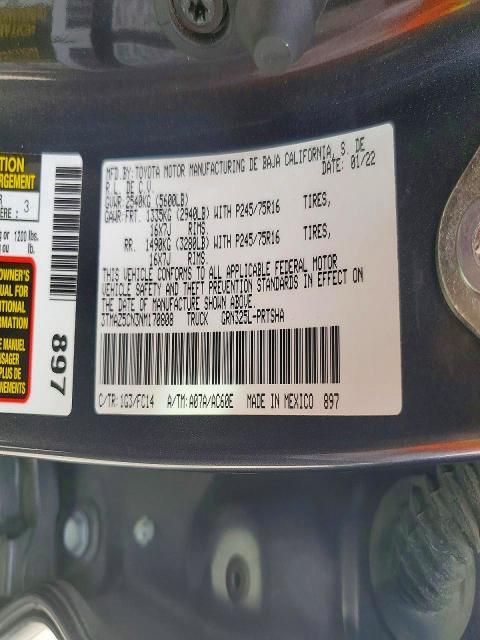 78084115 :رقم المزاد ، 3TMAZ5CN3NM170808 vin ، 2022 Toyota Tacoma مزاد بيع