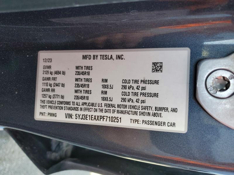 Продаж на аукціоні авто 2023 Tesla Model 3, vin: 5YJ3E1EAXPF710251, номер лоту: 78562125