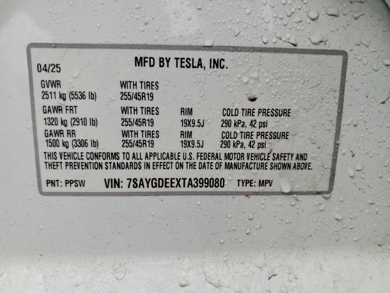Продажа на аукционе авто 2026 Tesla Model Y, vin: 7SAYGDEEXTA399080, номер лота: 76037035