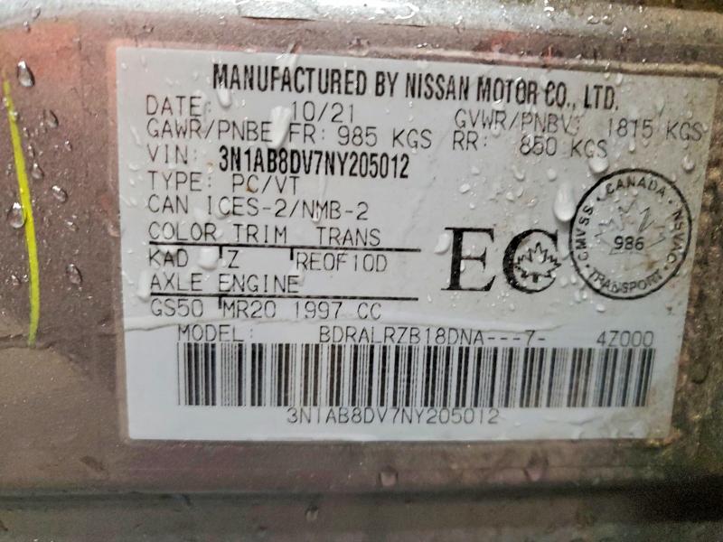 76407625 :رقم المزاد ، 3N1AB8DV7NY205012 vin ، 2022 Nissan Sentra مزاد بيع