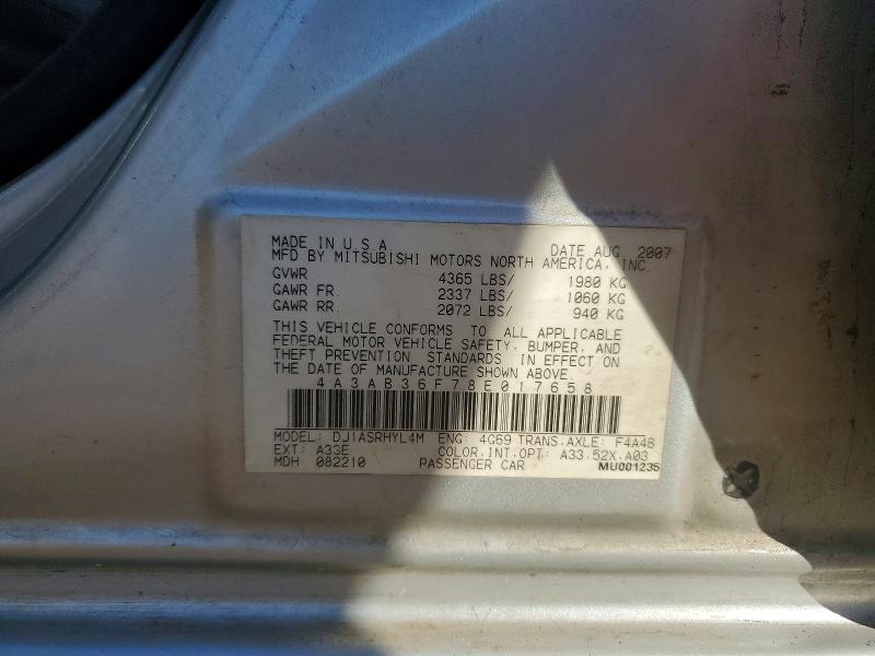Aukcja sprzedaży 2008 Mitsubishi Galant, vin: 4A3AB36F78E017658, numer aukcji: 76247515