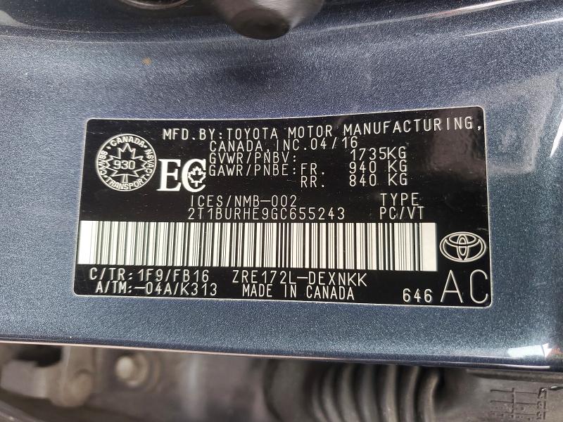 Продажа на аукционе авто 2016 Toyota Corolla, vin: 2T1BURHE9GC655243, номер лота: 77166315