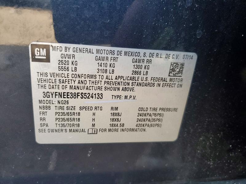 76467085 :رقم المزاد ، 3GYFNEE38FS524133 vin ، 2015 Cadillac Srx مزاد بيع