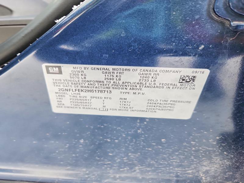 78498705 :رقم المزاد ، 2GNFLFEK2H6178713 vin ، 2017 Chevrolet Equinox مزاد بيع