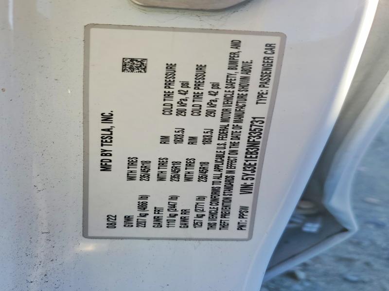 Aukcja sprzedaży 2022 Tesla Model 3, vin: 5YJ3E1EB3NF335731, numer aukcji: 77140495