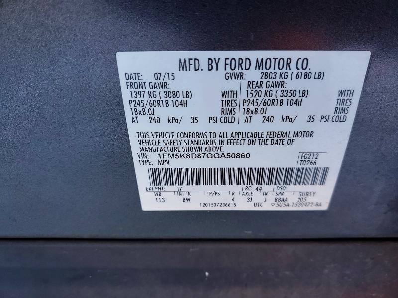 Продаж на аукціоні авто 2016 Ford Explorer X, vin: 1FM5K8D87GGA50860, номер лоту: 75781015